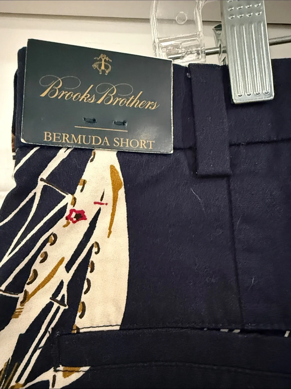 Brooks Brothers Navy Bermuda Shorts with Boat Print